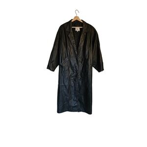 VTG Winlit Leather Trench Medium retro goth vamp‎ 80s black